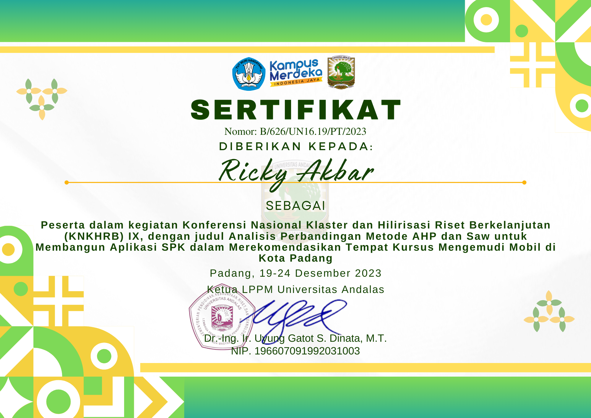 Sertifikat Webinar Document Repository Universitas Andalas